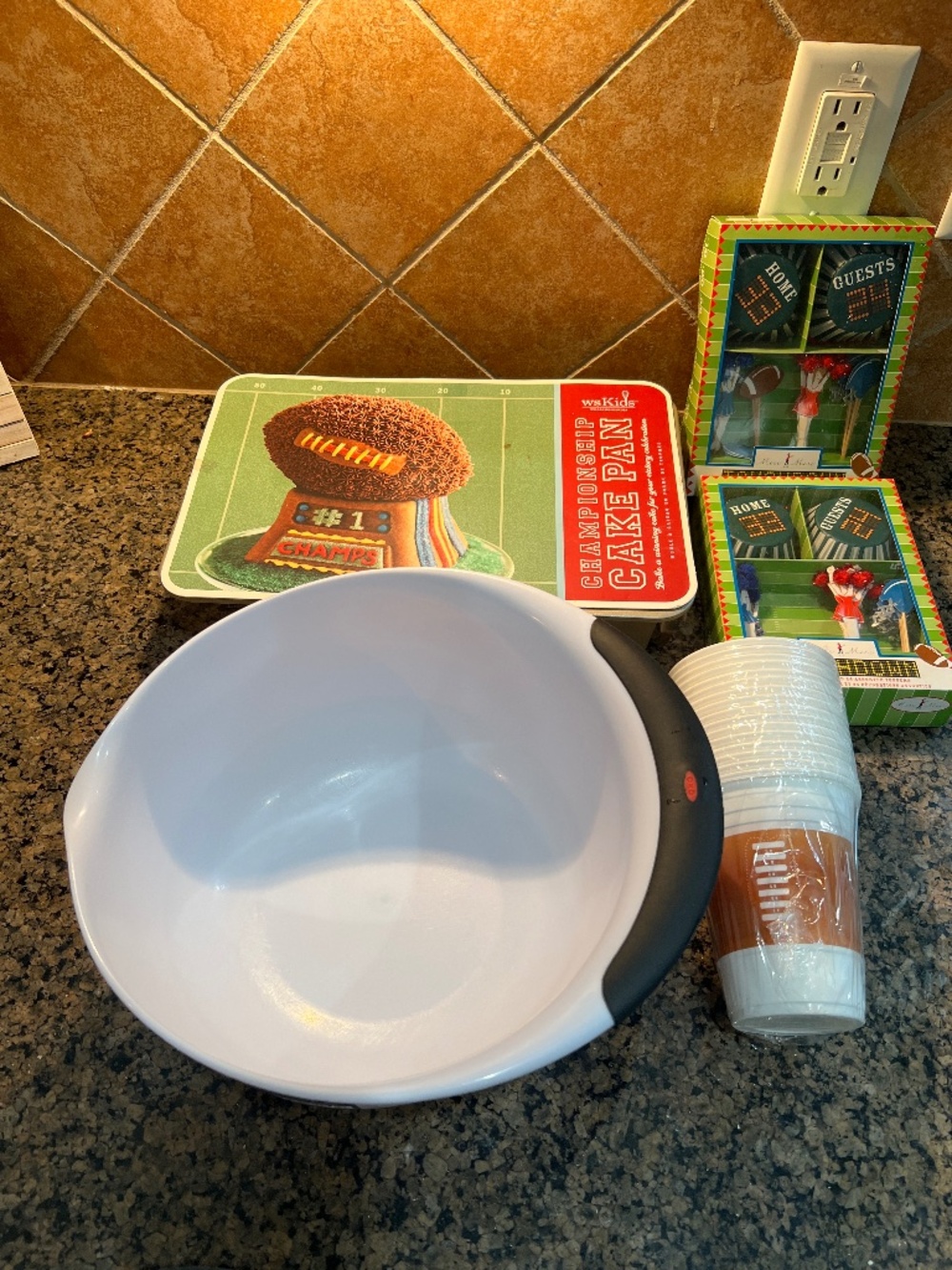 Williams-Sonoma Football Cake Pan,MeriMeri Cupcake Liners,& OXO 5 Qt Mixing Bowl